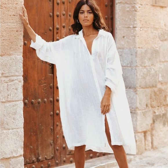 Guc Myrah Penazola White Kundalini kaftan Shirt Midi Dress - Picture 2 of 10